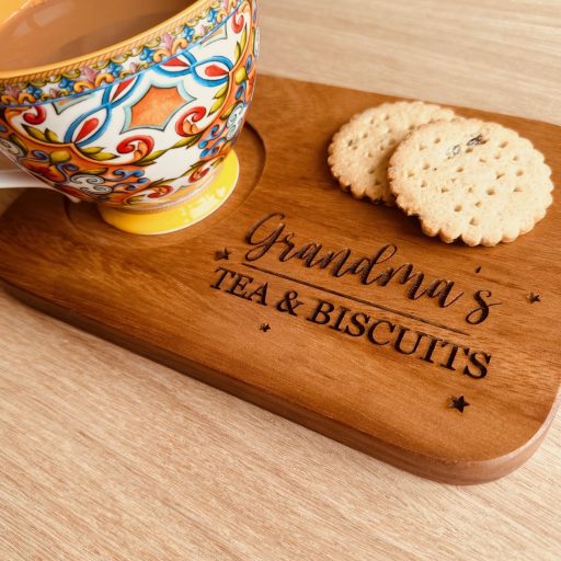 Engraved Wooden Tea and Biscuit Board
