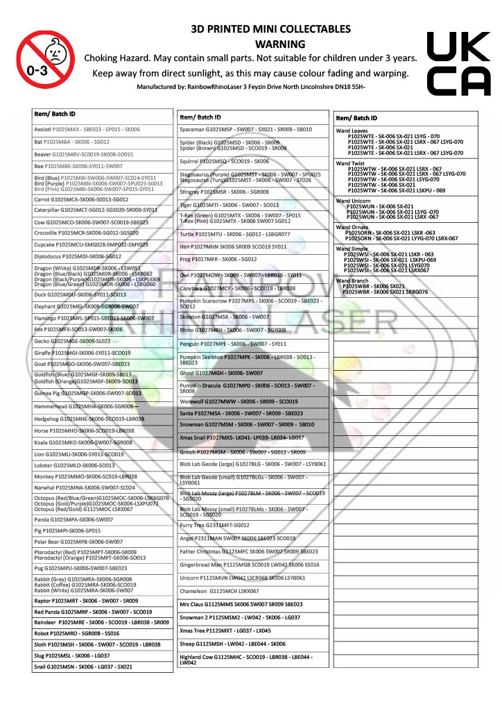 3d Printer codes (UKCA)